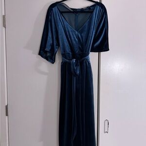 eShakti Blue Teal Velvet Midi Dress XXL